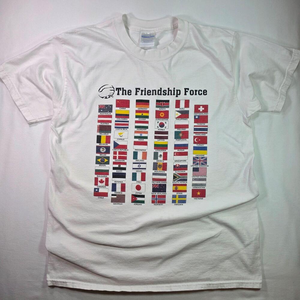 Y2K Friendship Force Shirt Mens Large White International Flags Graphic Tee